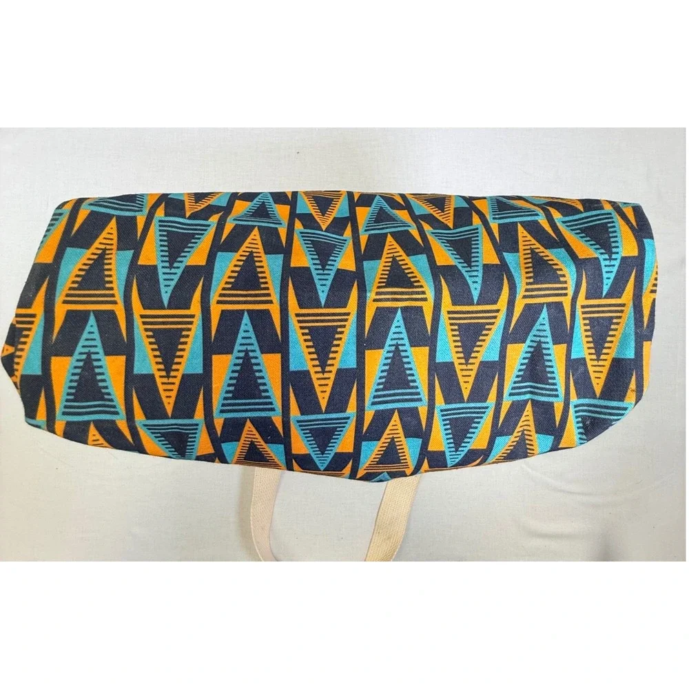 Teva Canvas Tote Bag‎ Geometric Triangle Pattern Navy Orange Teal Shopper